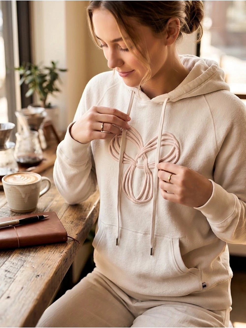 TNA Graphic Pullover Hoodie in Cream Medium